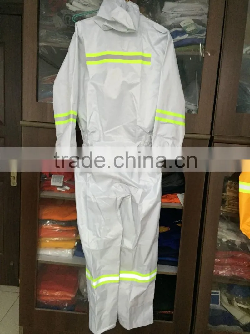 White coverall with reflective tapes 200D oxford/PVC coating
