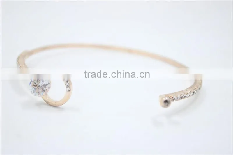 Classic Light Rose Gold Polished Bangle Bracelet White Clear Rhinestone w/Sides Claw Diamond Chain Cuff 2016New Intrend style
