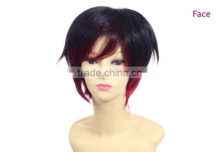 Factory cheap price mix black/red high density synthetic hair short ombre wig