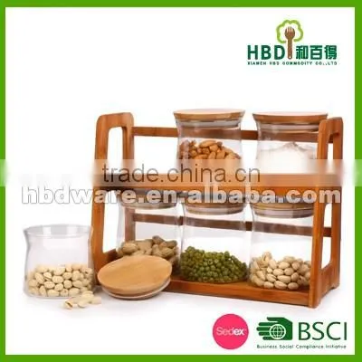 Glass canister with bamboo rack wholesale