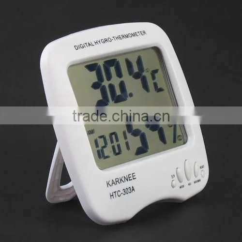 New Smart Large LCD Digital Hygro Thermometer Temperature Humidity Time MAX MIN Clock Calendar Alarm Meter BJ-303A Wholesale