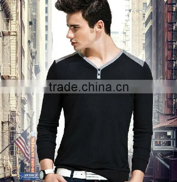 cotton transfer spring long sleeve cool men slim fit black t-shirt