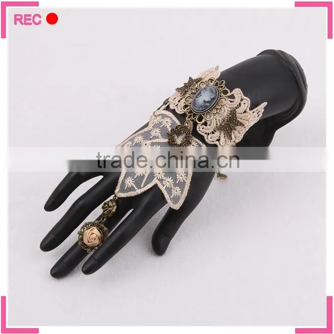 Finger chain ring bracelet for party, vintage style bracelet attached ring