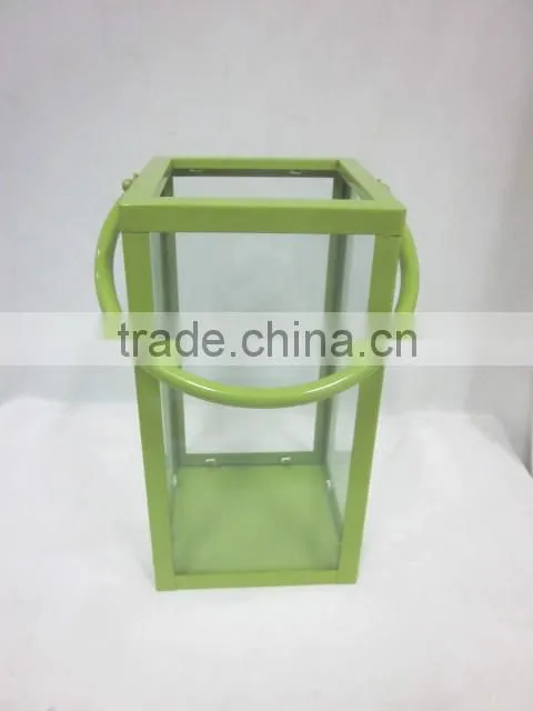 square metal lantern with clear glass piece