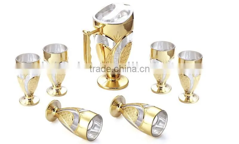 High quality electroplate glass set,1.5L Jug and 9oz mould glass,7pcs of gold plated glass set