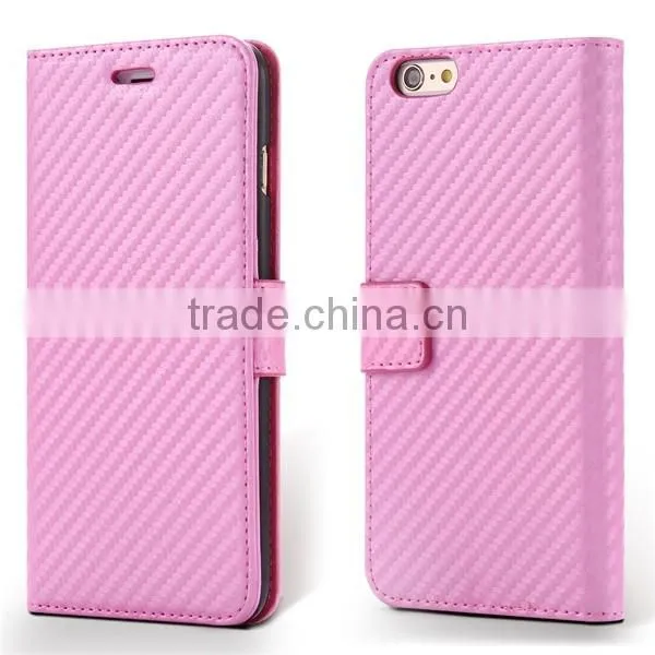High Quality Carbon Fiber Pattern Wallet Flip Stand Leather Mobile Phone Case For iPhone 6S