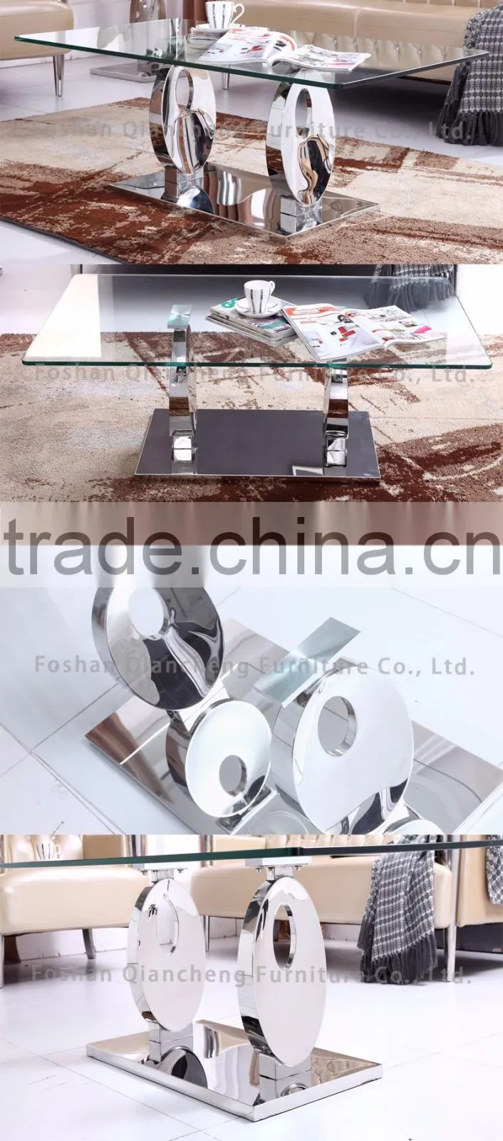 mirror silver coffee table set for living room furniture