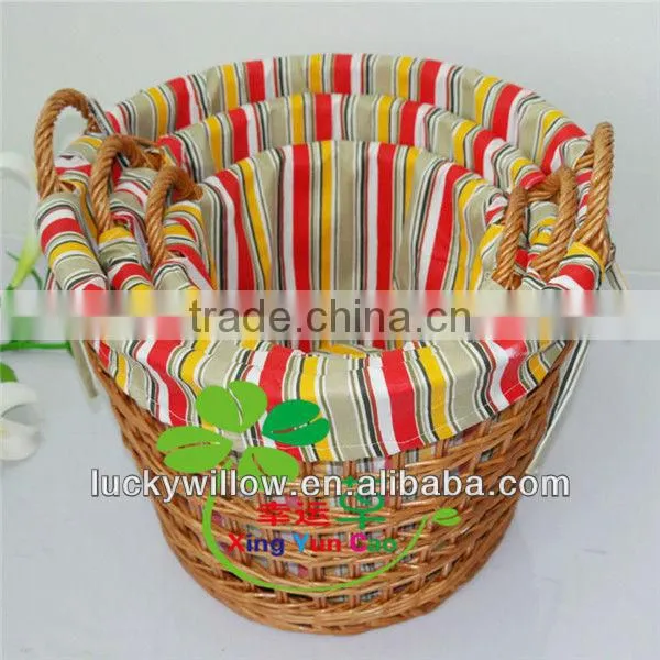 colored round large willow laundry basket 3 pcs with beautiful lining&handles