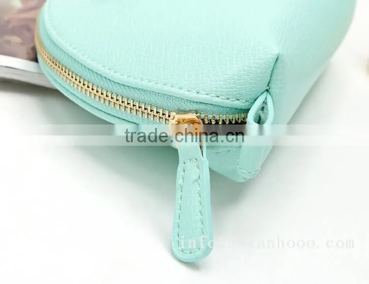 cosmetic bag Brass zipper top good PU leather hard cosmetic bag with lining