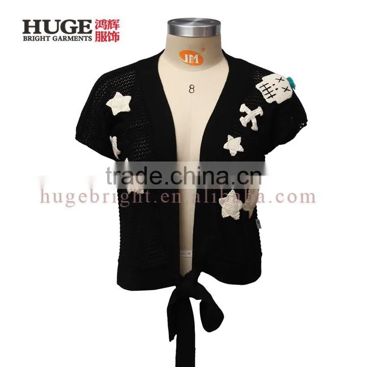 100% Cotton Hand Crocheted Sweater Black Womens Crop Top