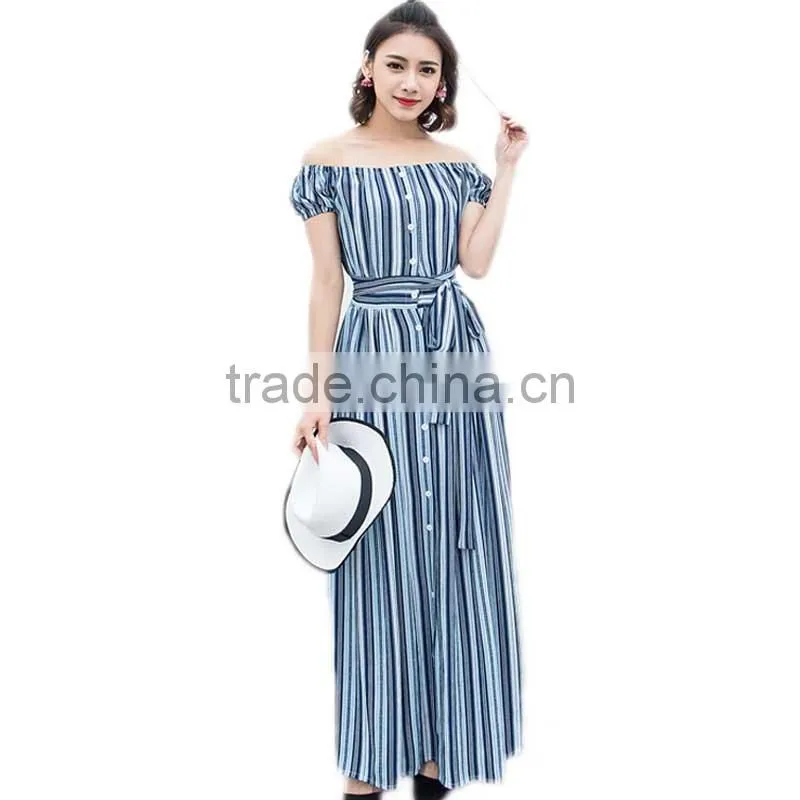 Maxnegio beach wear striped maxi gril casual dress