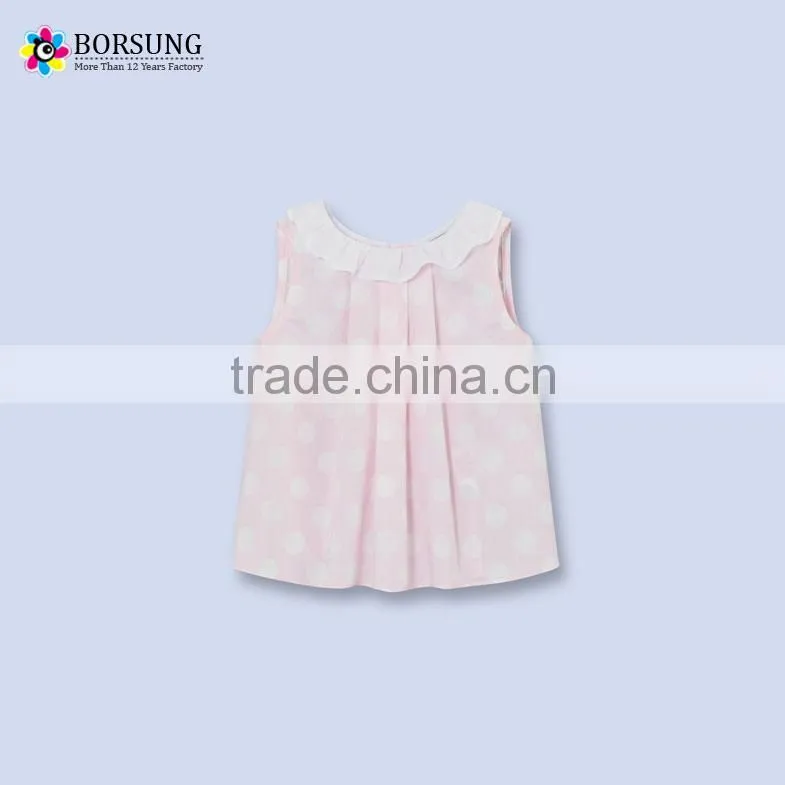 2017 summer new design shirts design baby sleeveless ruffle neck casual blouse girls cotton frocks for clothing
