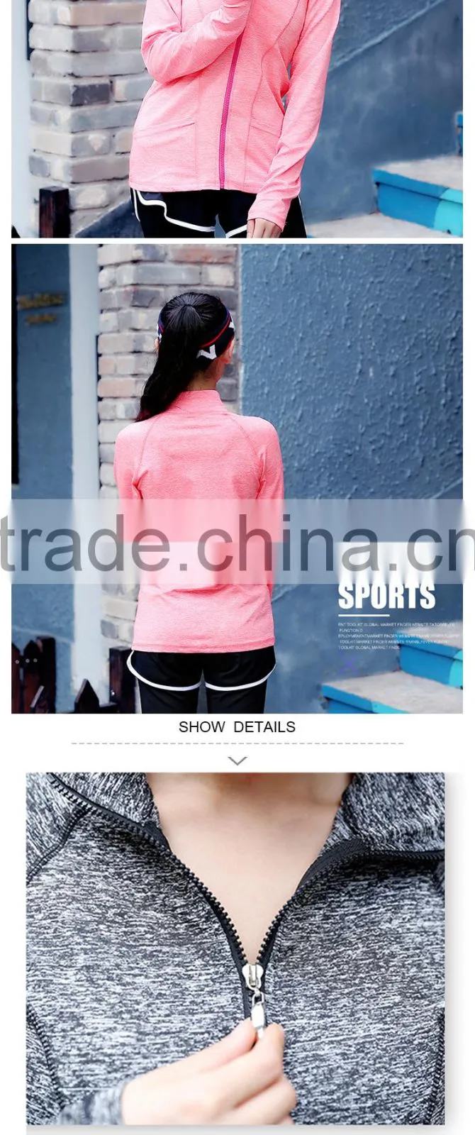 Hsz-A283 Custom Fashion Wholesale Women Sportswear Gym Wear Fitwear Zip Hoodies Sweatshirt 2016