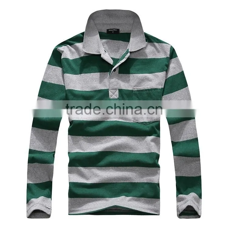 2016 Factory sale brand classic pure Cotton mens striped polo shirt Long sleeve contrast color design sport shirts for man