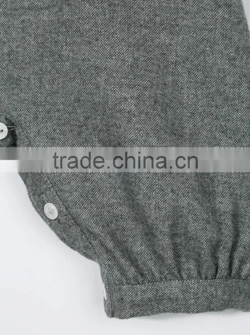 Grey Flannel Collared Winter Baby Romper for Little Cute Baby with Button Fastening and Button Cuffs