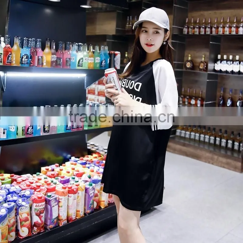 Women New Design Long Sleeve Plus Size T Shirt Dress Top Baseball Jersey Dress For Ladies