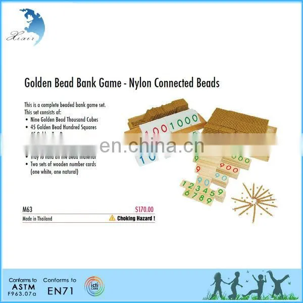 Preschool Wooden Educational Montessori Material EN71 Mathematic Toy Golden Bead Bank Game - Nylon Connected Beads