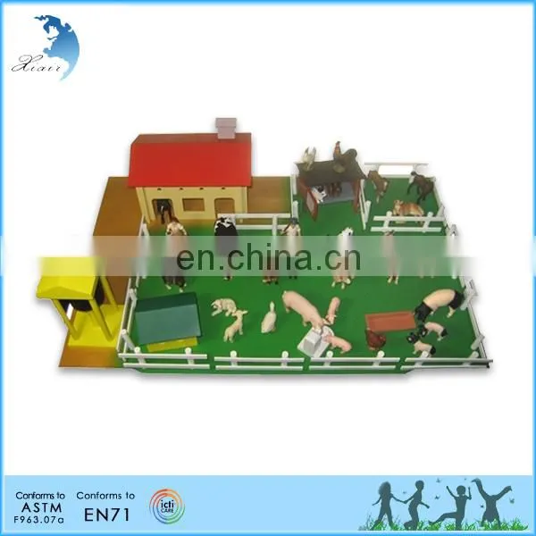 Early teaching montessori wooden toy farm set with farm animals