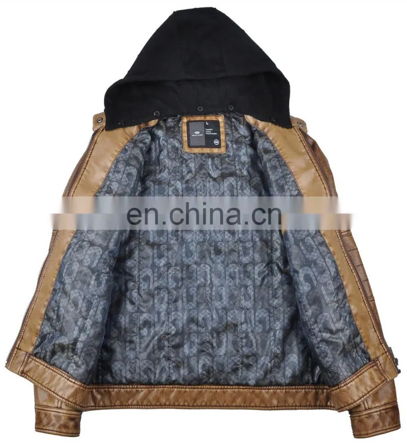 2015 last fashion handsome warm mens hooded leather jacket