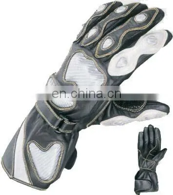 Top quality genuine cow hide leather full Motorbike protection racing gloves.