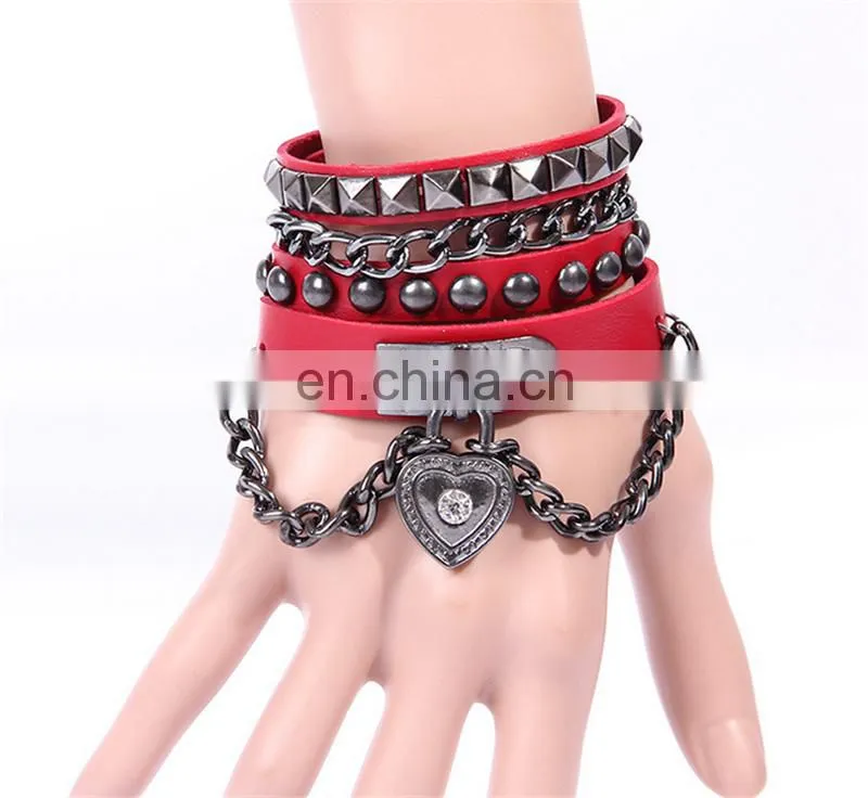 Fashion cool euramerican style decorative rivet punk thick leather bracelet