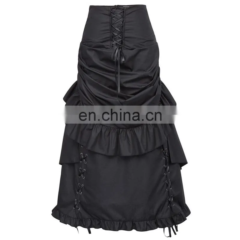 Belle Poque Vintage Retro Gothic Victorian Edwardian Bustle Style Black Skirt BP000405-1