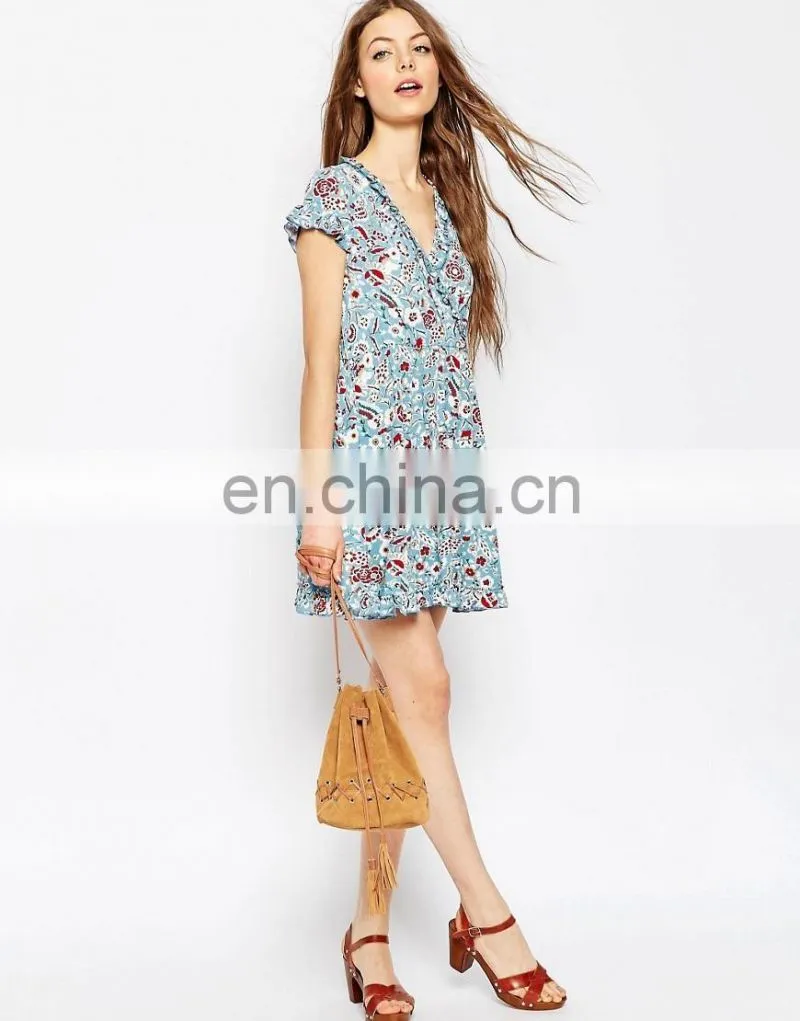 Cheap price with high quality small flower prints dress women dress