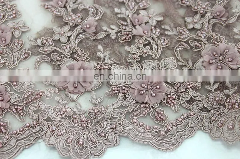 China suppliers handwork embroidery designs/handwork beaded lace fabric/handwork 3d embroidery lace fabric for wedding party