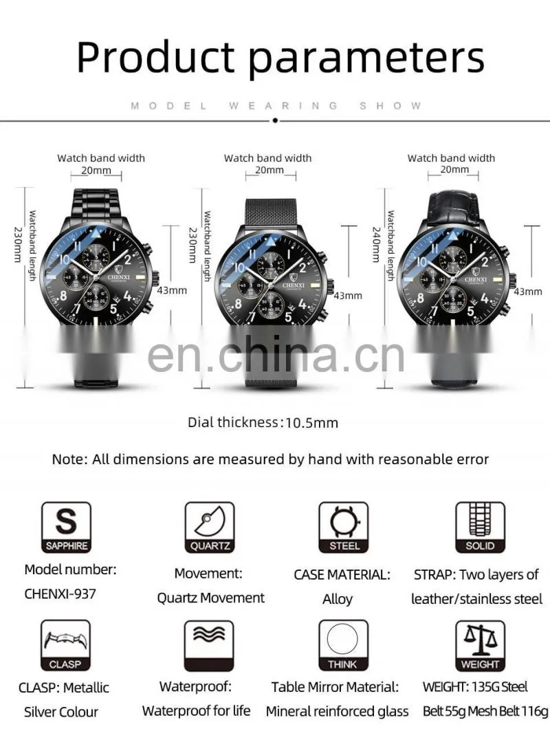 CHENXI 937 Men Quartz Watches New Fashion Sport Waterproof Luxury Chronograph Stainless Steel Wrist Watch
