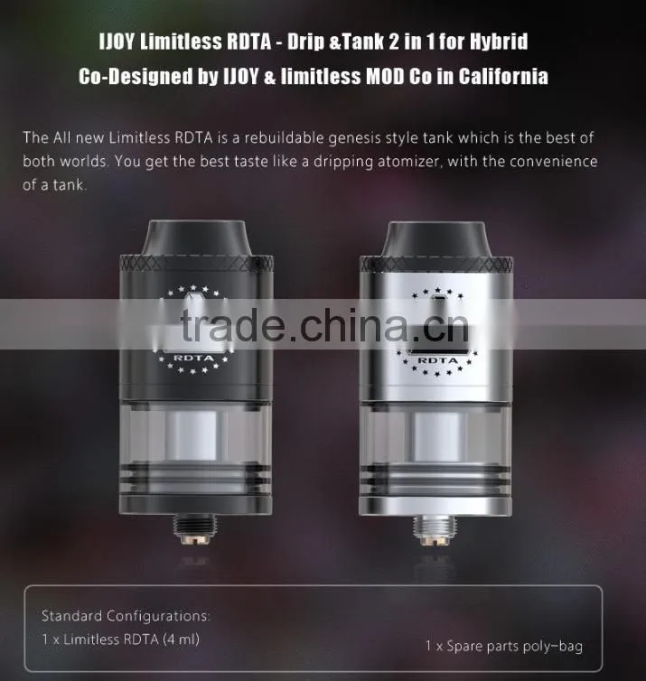 NEW product 2016 Authentic iJoy Limitless RDTA atomizer 4ml Two Post RDTA