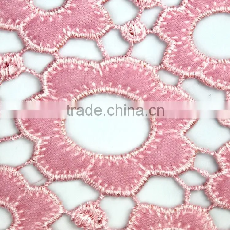 Wholesales woolen red/pink/blue laser embroidery design nets flower geometry style lace fabric