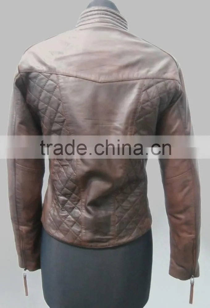 Stone washed genuine leather jacket women