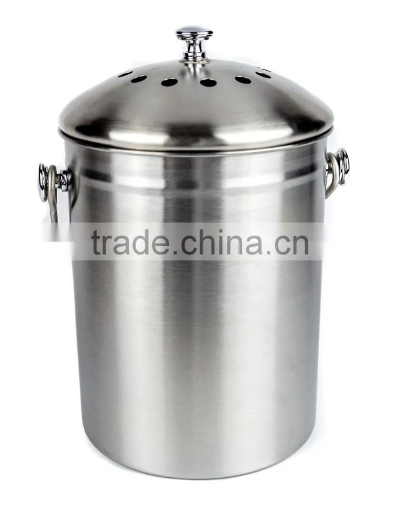 Stainless Steel Compost Bin Compost Pail 16x26cm Flat Body 0.6Gallon