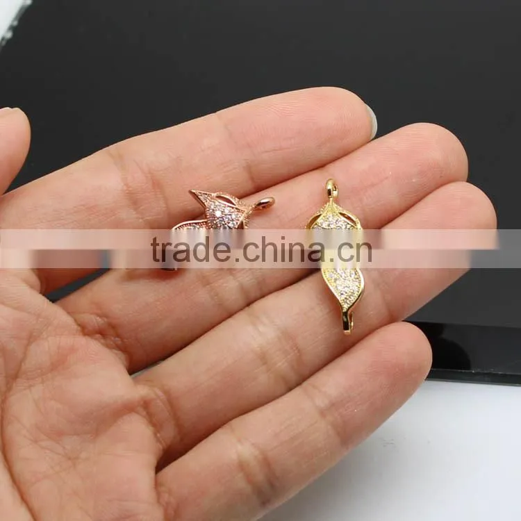 CZ6473 Link, Pendant, Jewelry Findings,Clear Cubic Zirconia pave fox Connector