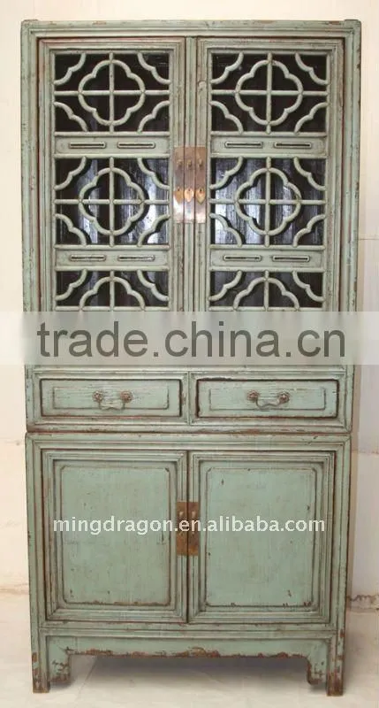 Chinese Antique Gray Blue Cupboard with two Door Two Drawer 98*50*206cm