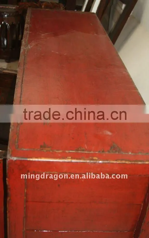 Chinese Antique Red Four Door Cabinet Shoes Kitchen Cupboard