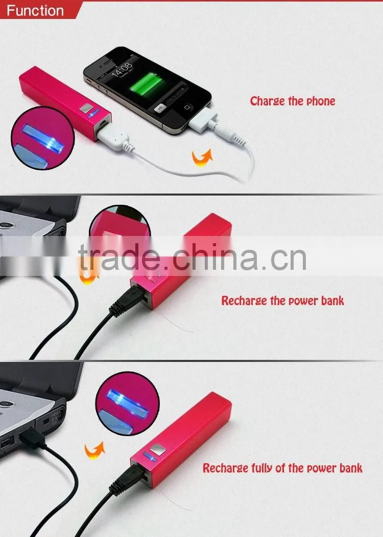 colorful metal 2200mah smartphone portable power bank for promotional