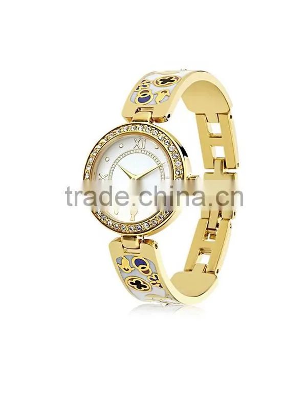 Fashion flower enameled cuff watch beautiful ladies bracelete watch