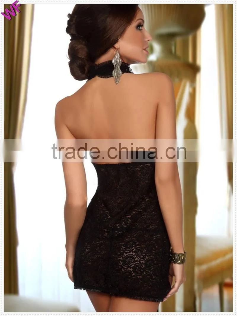 Wholesale Latest Design Lace See-through Sexy Lingerie Dress with Hole Cutting