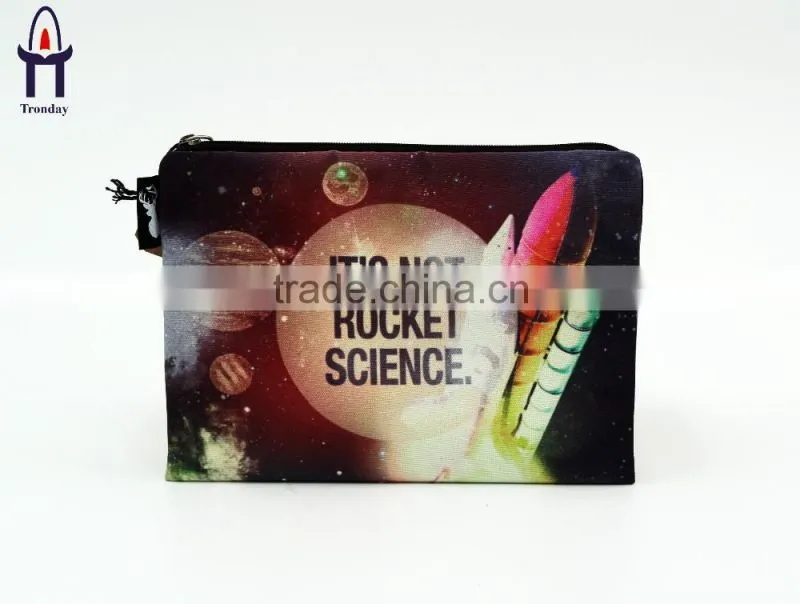Customized printing polyester canvas cosmetic bags zipper closure makeup bags