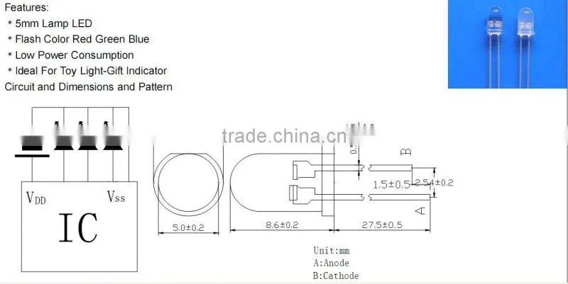 5mm RGB flash led