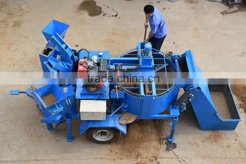 WT2-20M diesel engine mud brick making machine with hopper and mixer