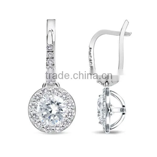 2016 925 sterling silver White Gold Blue Diamond Lever back stud earrings ladies earrings designs pictures