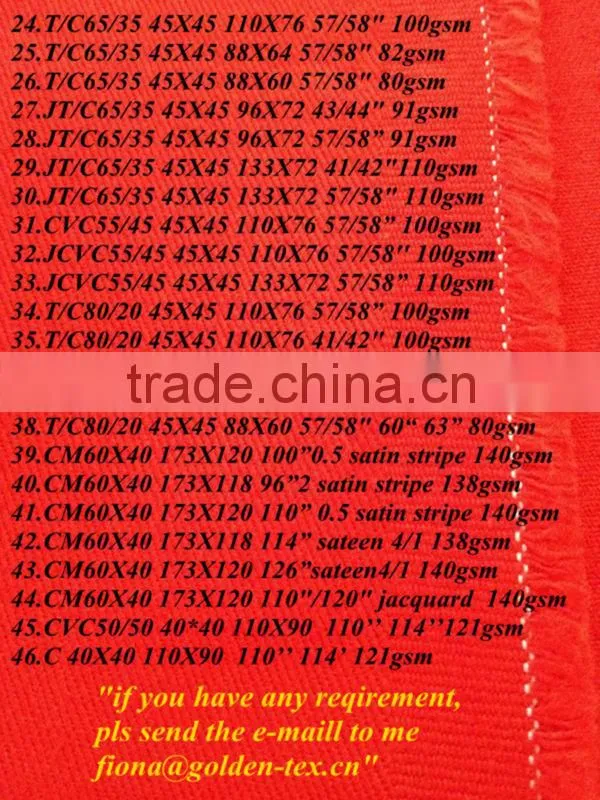 T/C80/20 women shirt dyed fabric 60''