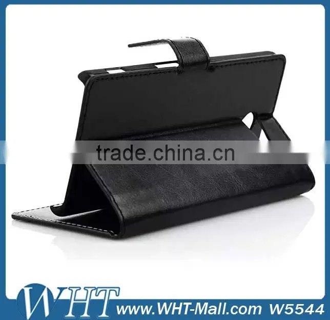 Leather Flip Cover Case for Sony Xperia M2 S50h Credit Card Slots Wallet Leather Case