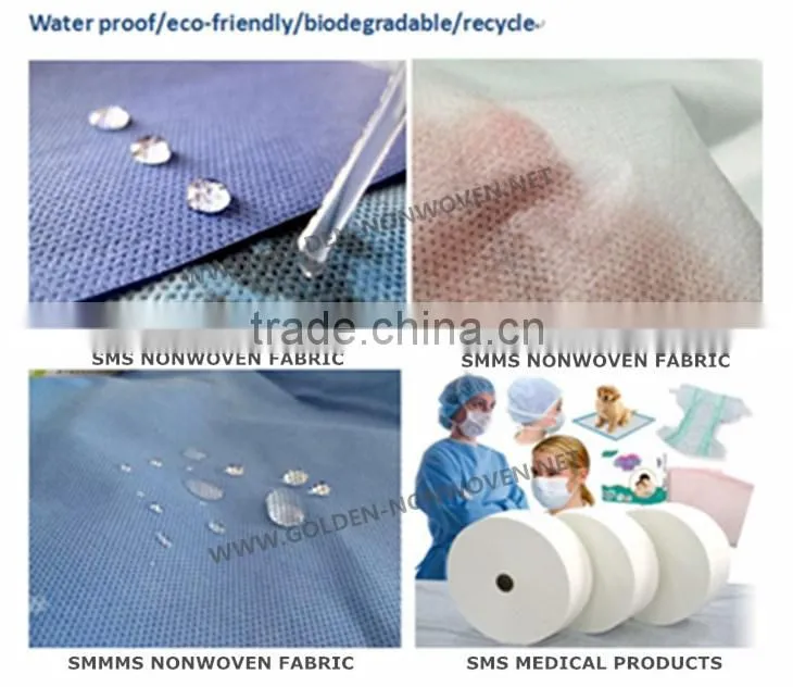 white and green color polypropylene nonwoven fabric/sms/smms non woven fabric for hospital bed sheet