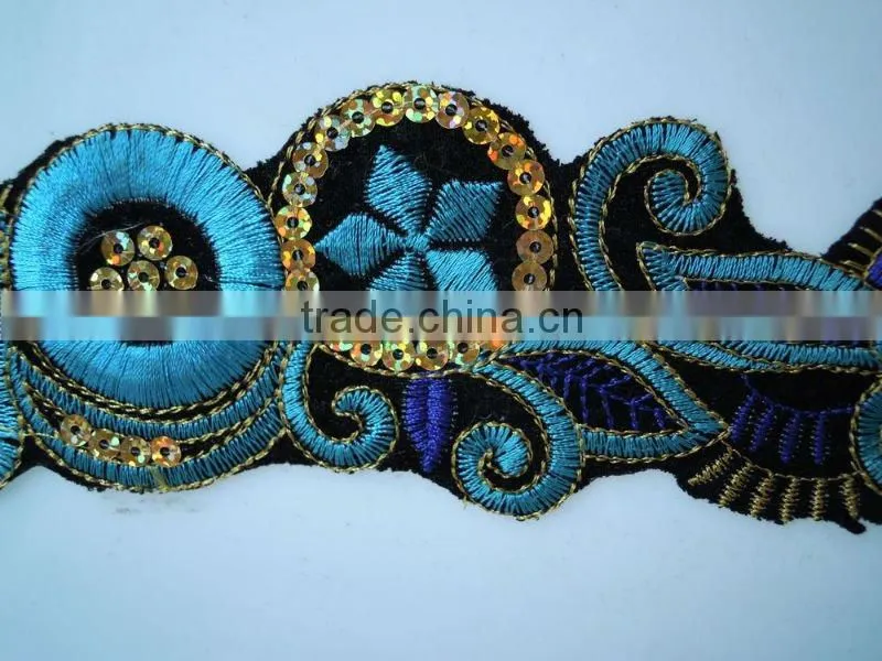 fashion green top design embroidery lace trimming