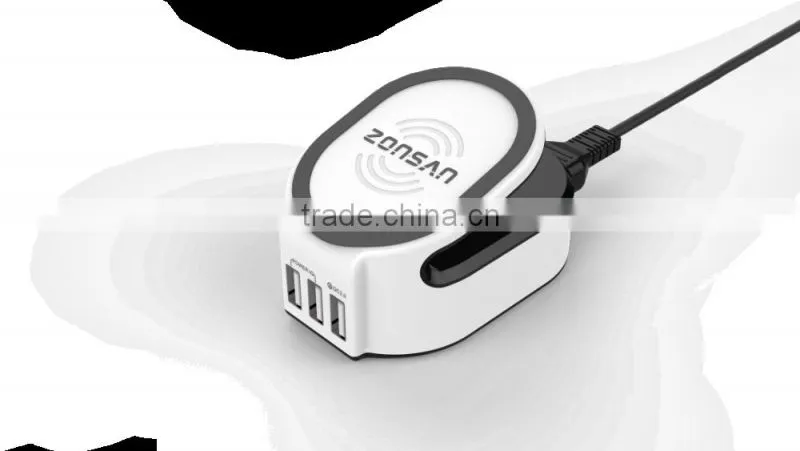 Amazon Hot Selling 3 in 1 Mutifunctional QC 2.0 USB Charger Qi Wireless Charger