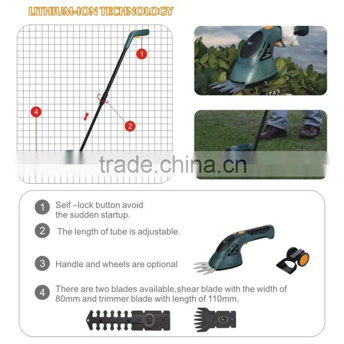 2 in 1 lithium cordless 3.6v grass shear hedge cutter