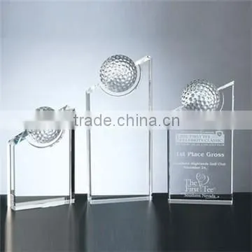 Wholesale custom round shape crystal glass golf trophy plaque for sports souvenir
